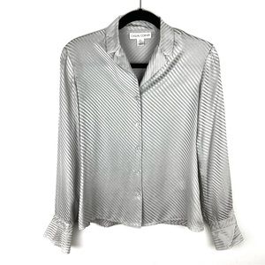 Casual Corner Silver Stripe 100% Silk Blouse size 6
